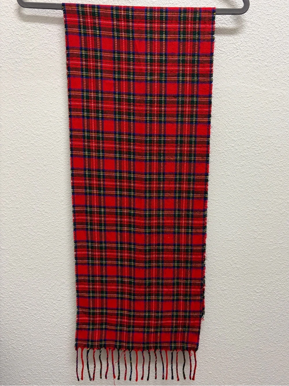 VTG Dior Red Tartan Plaid Fringe Scarf